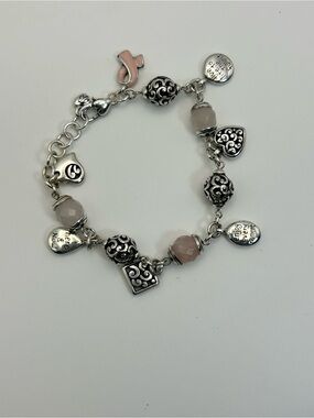 Brighton Power of Pink Charm Bracelet Quartz Beads 8” Silver Plated 2007